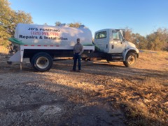 JD's Septic Service pump truck ready for a septic tank pumping job in Brownwood, TX
